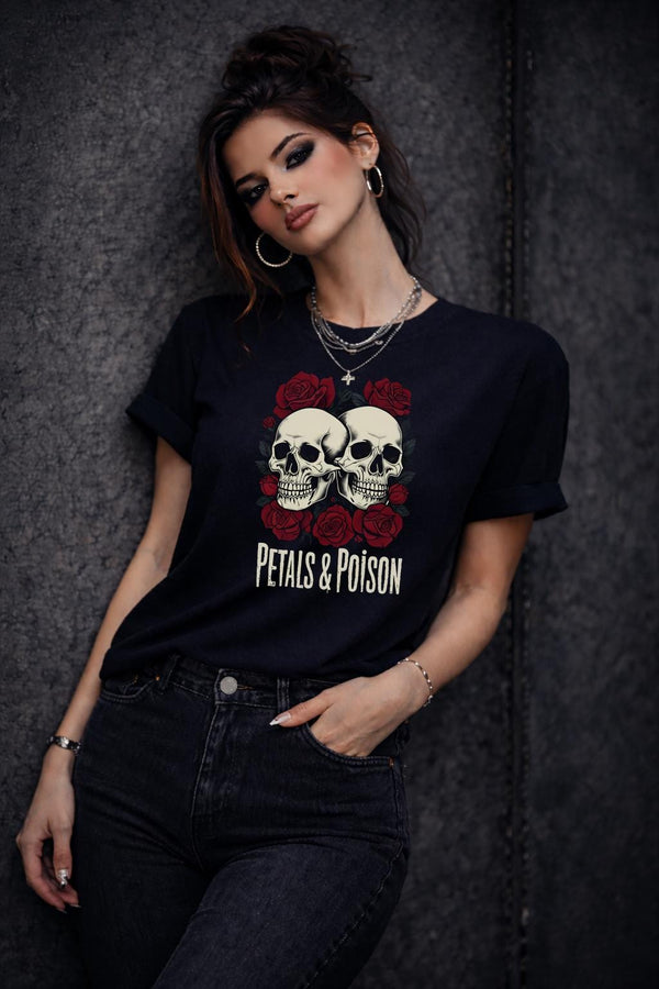 Petals & Poison Skull Shirt, Dark Romance Floral Graphic Tee, Moody Rose Aesthetic Top, Gothic Inspired Statement Shirt