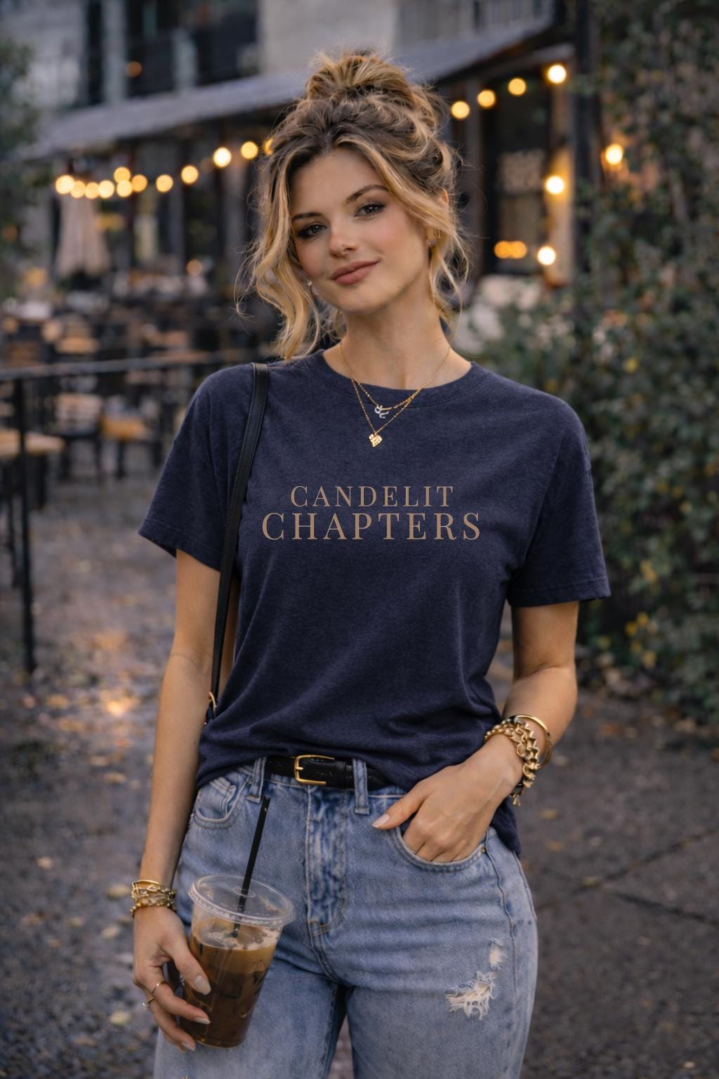 Book lover shirt for women, dark academia graphic tee with Candlelit Chapters design, literary gift for readers