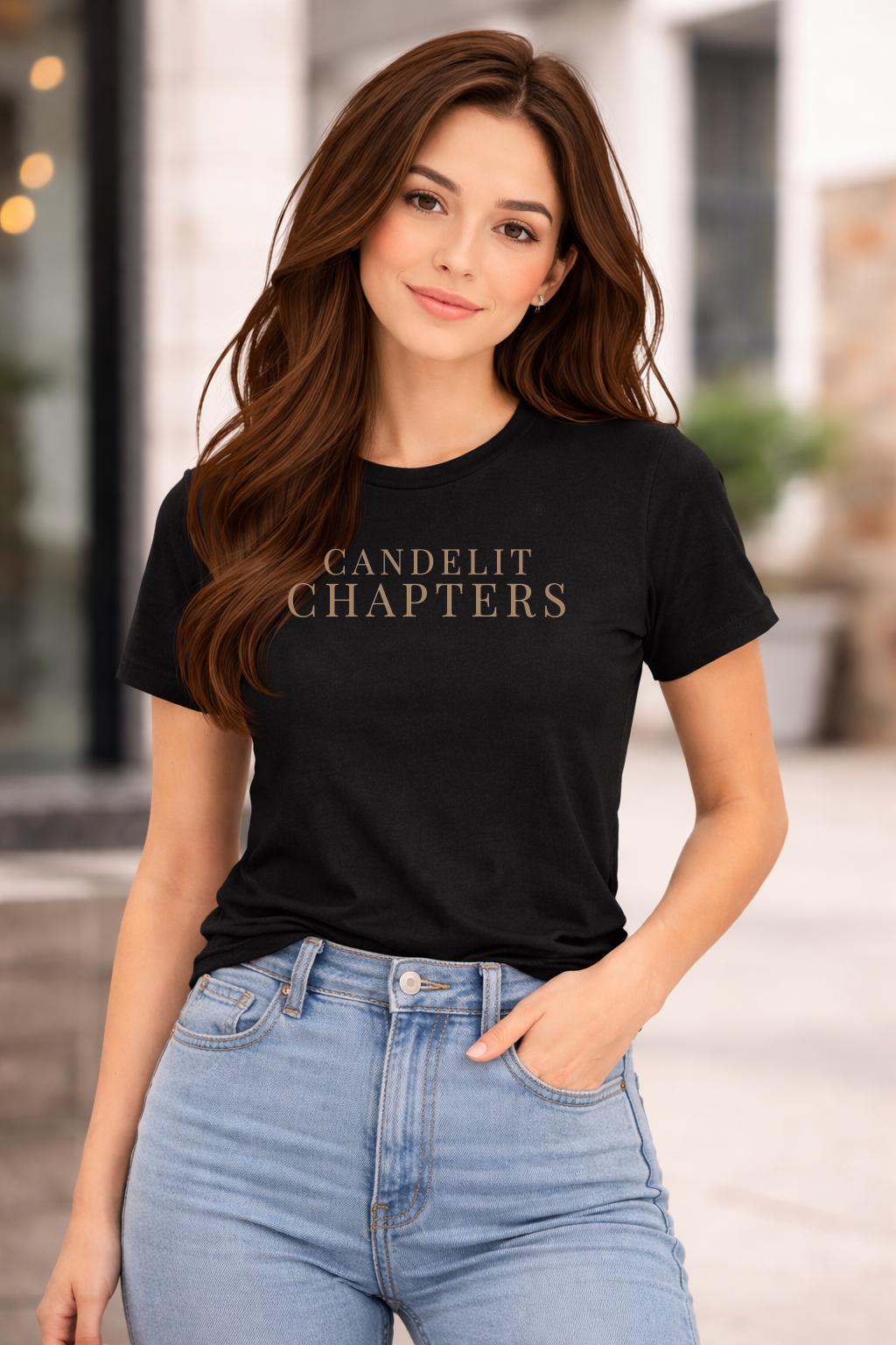 Candlelit Chapters shirt with dark academia aesthetic, vintage style book lover graphic tee for women, moody reader outfit