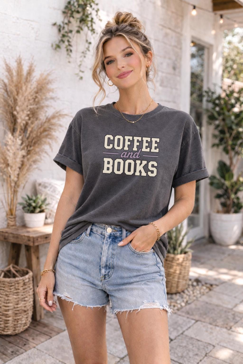 Coffee and Books Shirt – Book Lover Graphic Tee – Cozy Reader Aesthetic T-Shirt – Literary Lifestyle Top