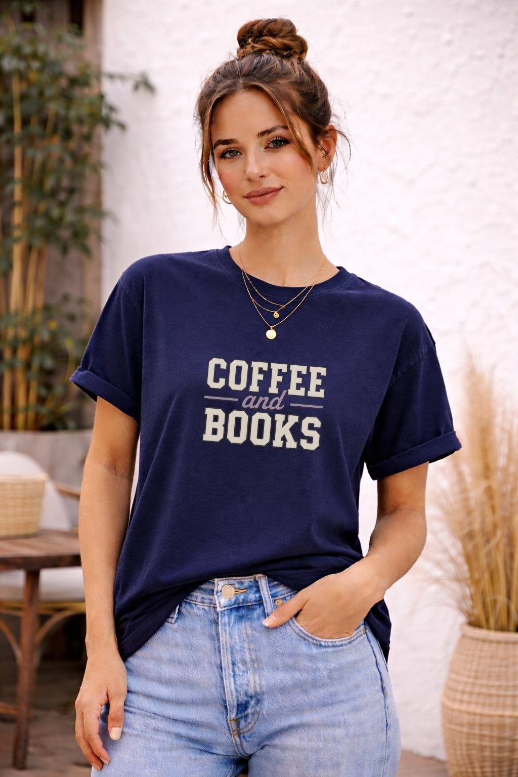 Coffee and Books Shirt – Book Lover Graphic Tee – Cozy Reader Aesthetic T-Shirt – Literary Lifestyle Top