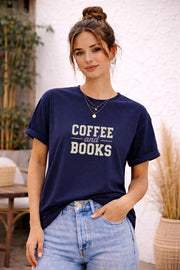 Coffee and Books Shirt – Book Lover Graphic Tee – Cozy Reader Aesthetic T-Shirt – Literary Lifestyle Top