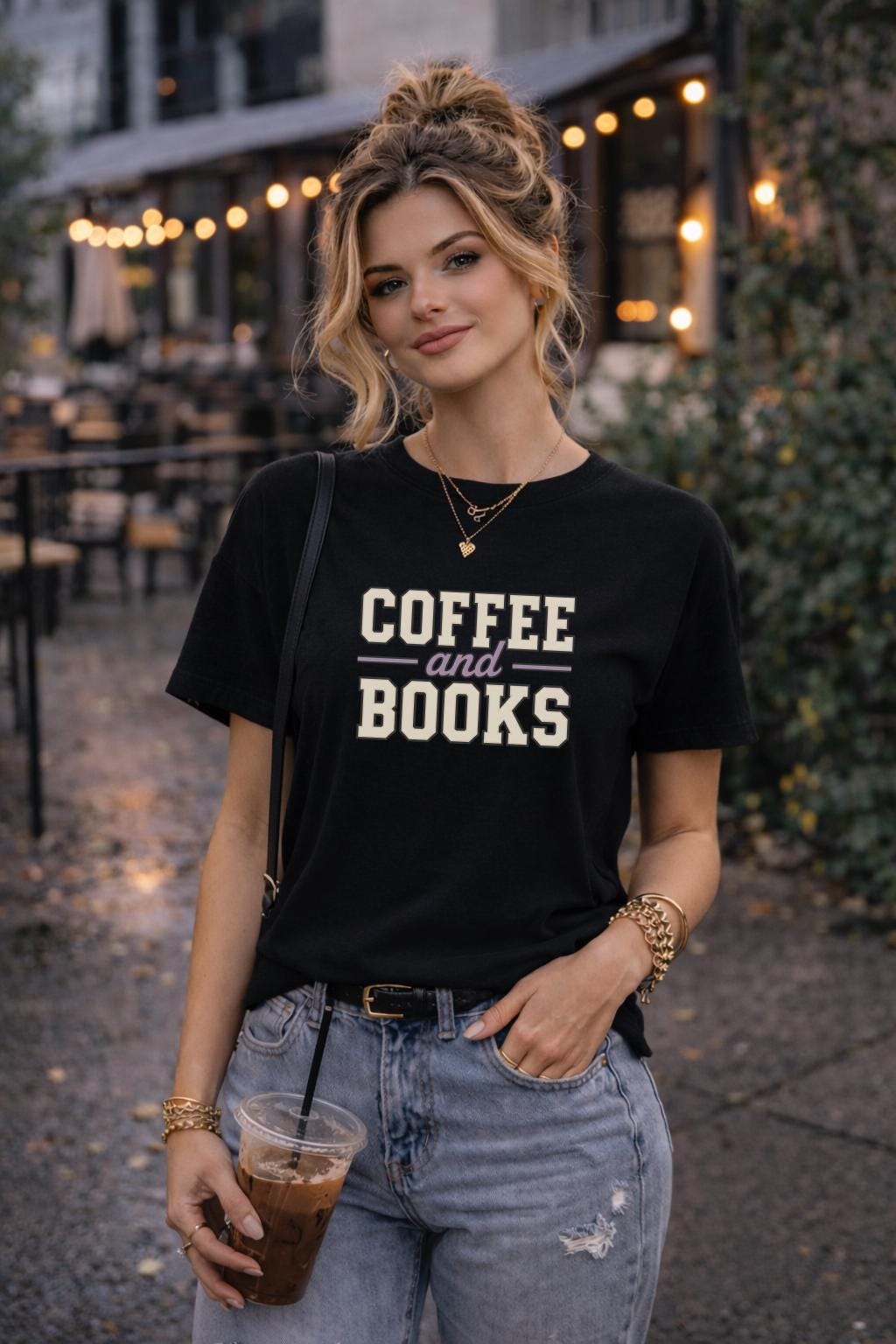 Coffee and Books Shirt – Book Lover Graphic Tee – Cozy Reader Aesthetic T-Shirt – Literary Lifestyle Top