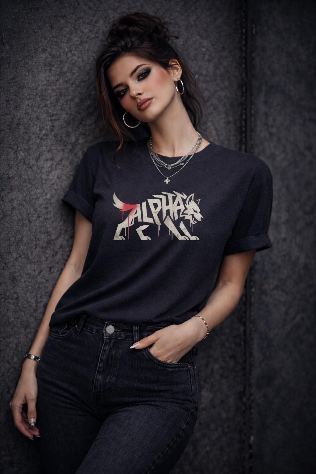 Alpha Wolf Shirt – Fierce Feminine Graphic Tee – Strong Woman Statement Shirt – Edgy Minimal Wolf Design – Dark Aesthetic Top