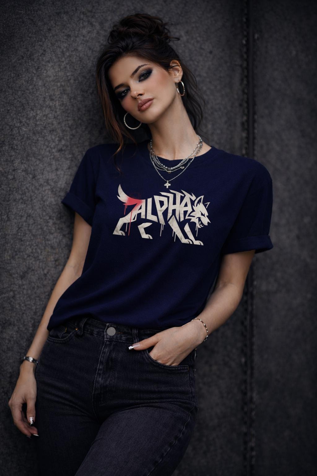 Alpha Wolf Shirt – Fierce Feminine Graphic Tee – Strong Woman Statement Shirt – Edgy Minimal Wolf Design – Dark Aesthetic Top
