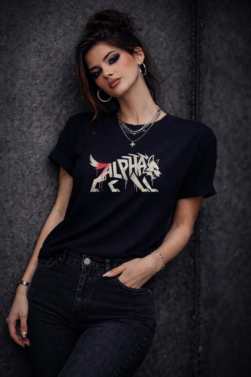 Alpha Wolf Shirt – Fierce Feminine Graphic Tee – Strong Woman Statement Shirt – Edgy Minimal Wolf Design – Dark Aesthetic Top