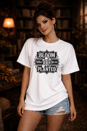 Bloom Where You Are Planted Shirt – Gothic Skeleton Floral Tee – Inspirational Dark Aesthetic Top – Motivational Graphic Shirt for Women