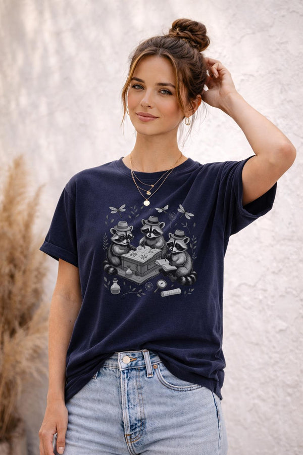 Raccoon Dark Academia Shirt, Bookish Animal Graphic Tee, Vintage Cottagecore Raccoon Top, Witchy Woodland Aesthetic T Shirt