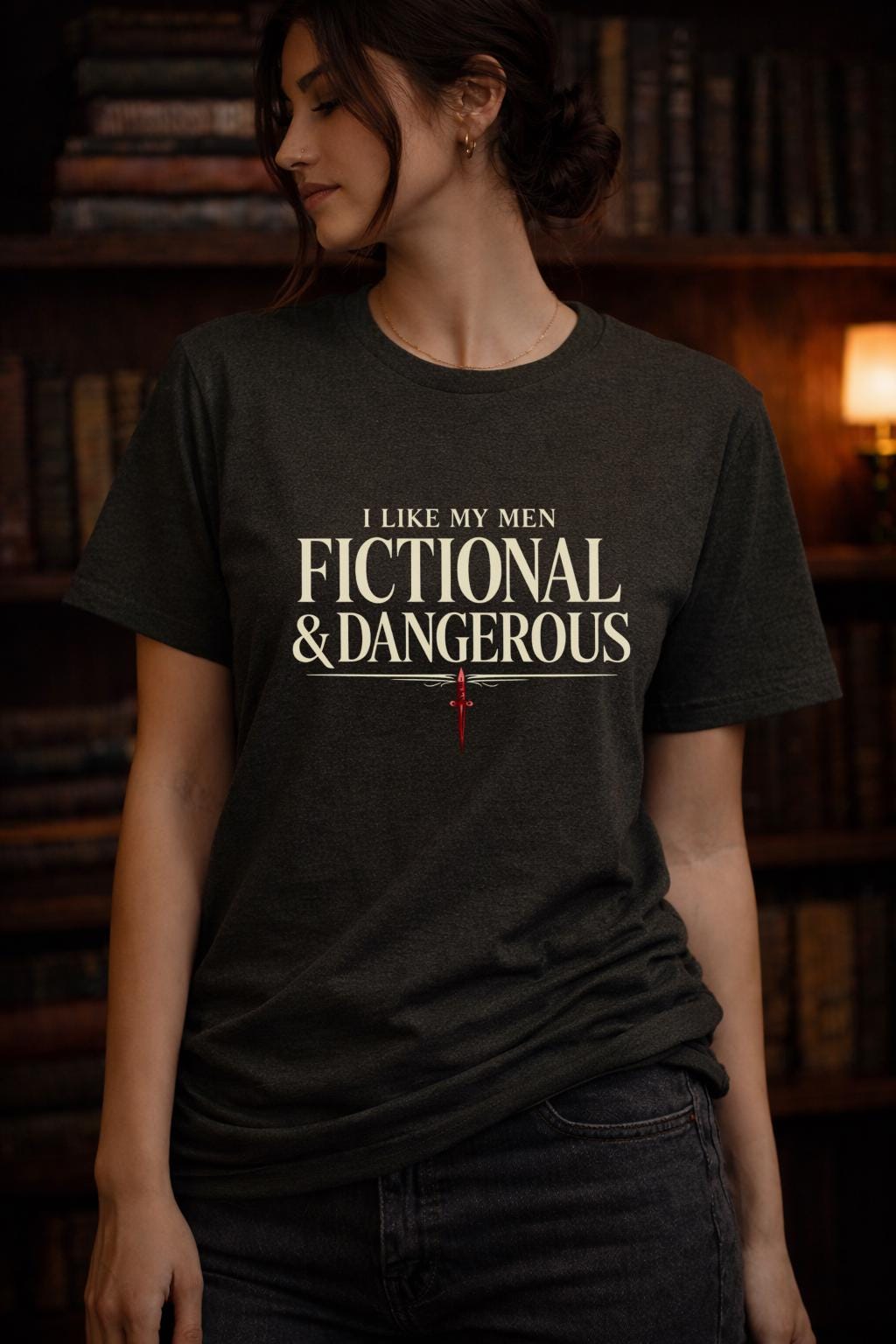 I Like My Men Fictional & Dangerous Shirt, Dark Romance Reader Tee, BookTok Romance Shirt, Villain Lover Tee, Gothic Book Lover Gift