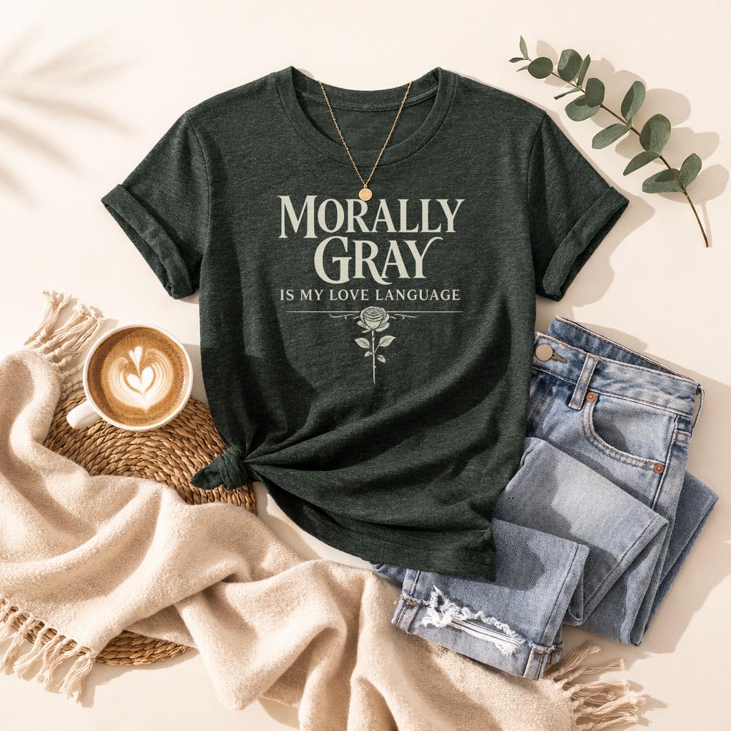 Morally Gray Is My Love Language Shirt, Dark Romance Reader Tee, Villain Lover Shirt, BookTok Romance Shirt, Gothic Book Lover Gift