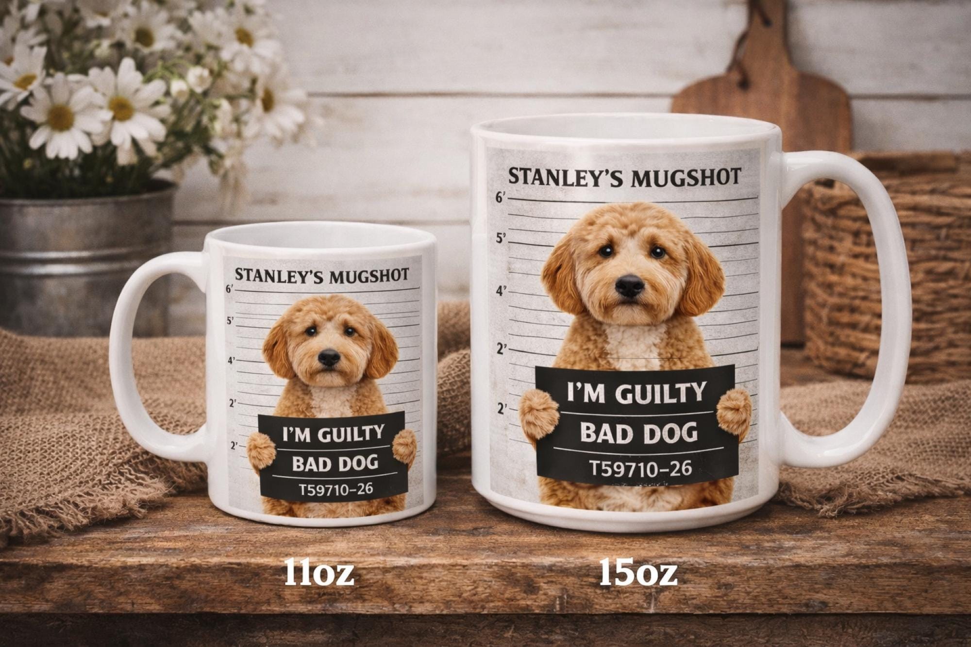 Custom Pet Mugshot Mug, Funny Pet Photo Mug, Personalized Dog or Cat Mug, Pet Crime Mug, Upload Pet Picture Mug, Funny Pet Gift, Ceramic Mug