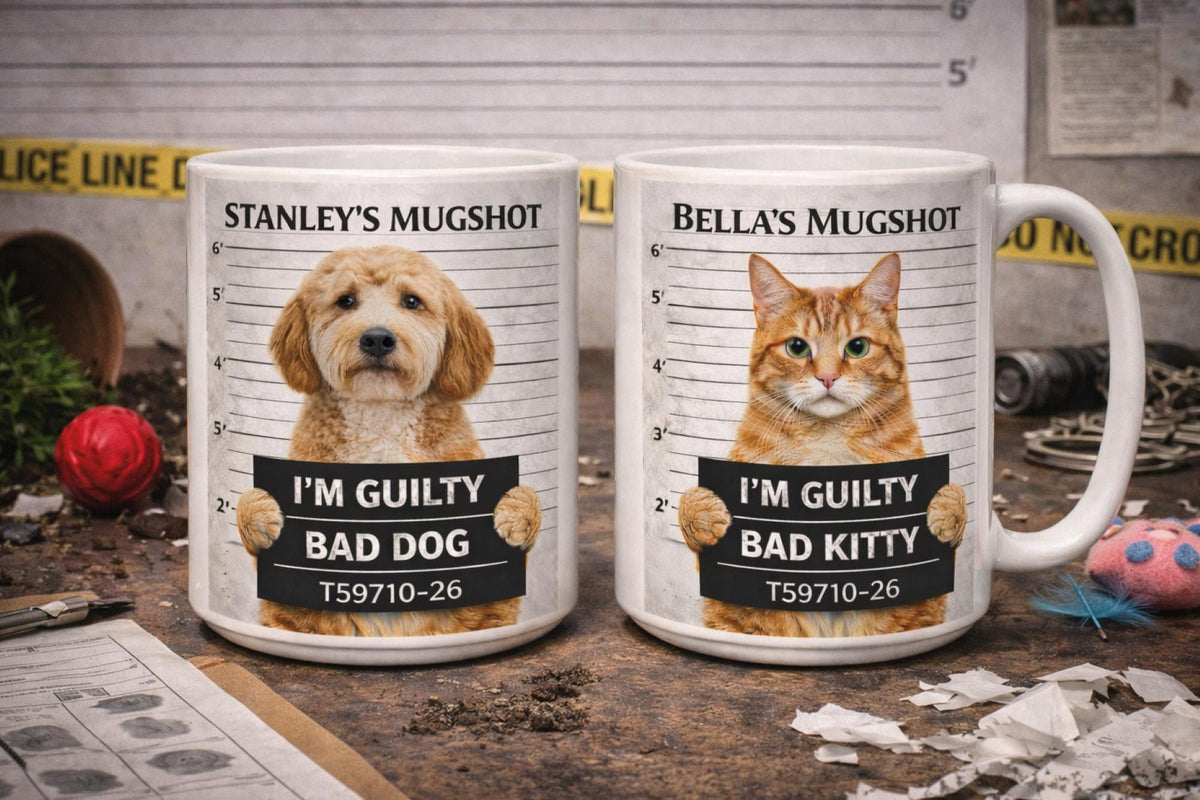 Custom Pet Mugshot Mug, Funny Pet Photo Mug, Personalized Dog or Cat Mug, Pet Crime Mug, Upload Pet Picture Mug, Funny Pet Gift, Ceramic Mug