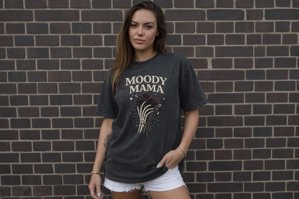 Moody Mama Shirt, Gothic Mom Tee, Dark Feminine Graphic Tee, Skeleton Hand Rose Shirt, Alternative Mom Shirt, Edgy Aesthetic Top