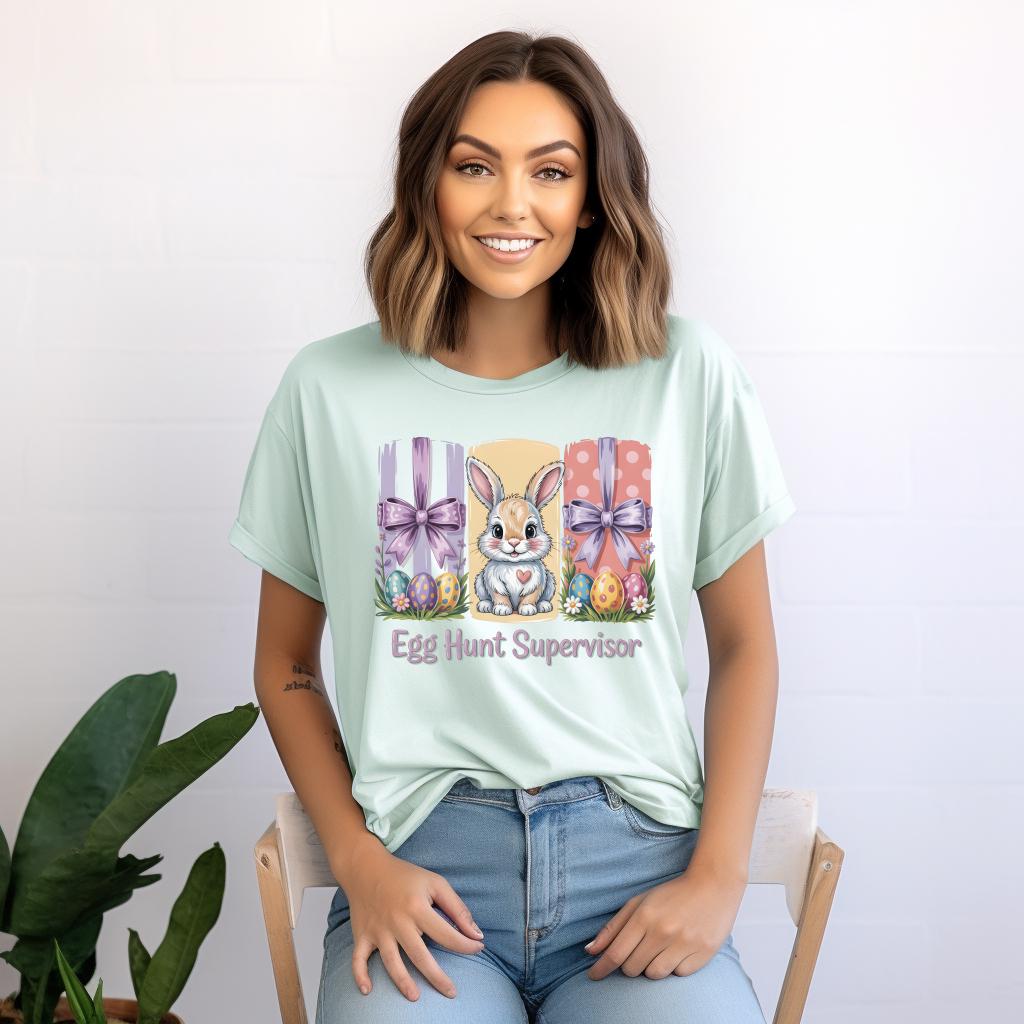 Egg Hunt Supervisor Shirt, Funny Easter Mom Tee, Bunny Graphic Comfort Colors Shirt