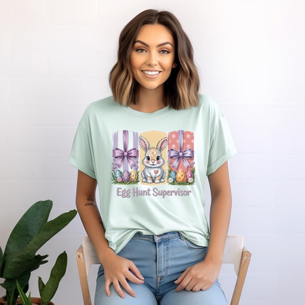 Egg Hunt Supervisor Shirt, Funny Easter Mom Tee, Bunny Graphic Comfort Colors Shirt