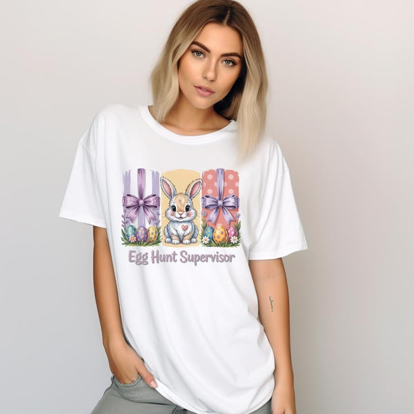 Egg Hunt Supervisor Shirt, Funny Easter Mom Tee, Bunny Graphic Comfort Colors Shirt