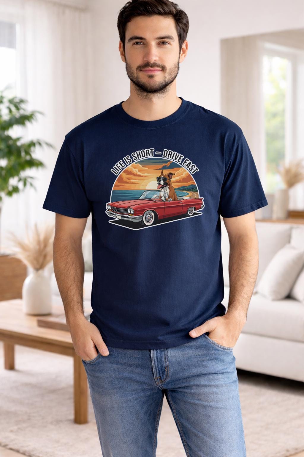 Life Is Short Drive Fast Shirt, Funny Dog Car Graphic Tee, Retro Sunset Comfort Colors 1717 T-Shirt