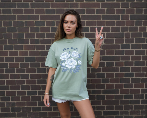 Bloom Boldly Shirt, Floral Graphic Tee for Women, Inspirational Spring Comfort Colors 1717 T-Shirt