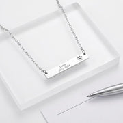 Personalized Paw Print Bar Necklace, Custom Pet Name Engraved Jewelry