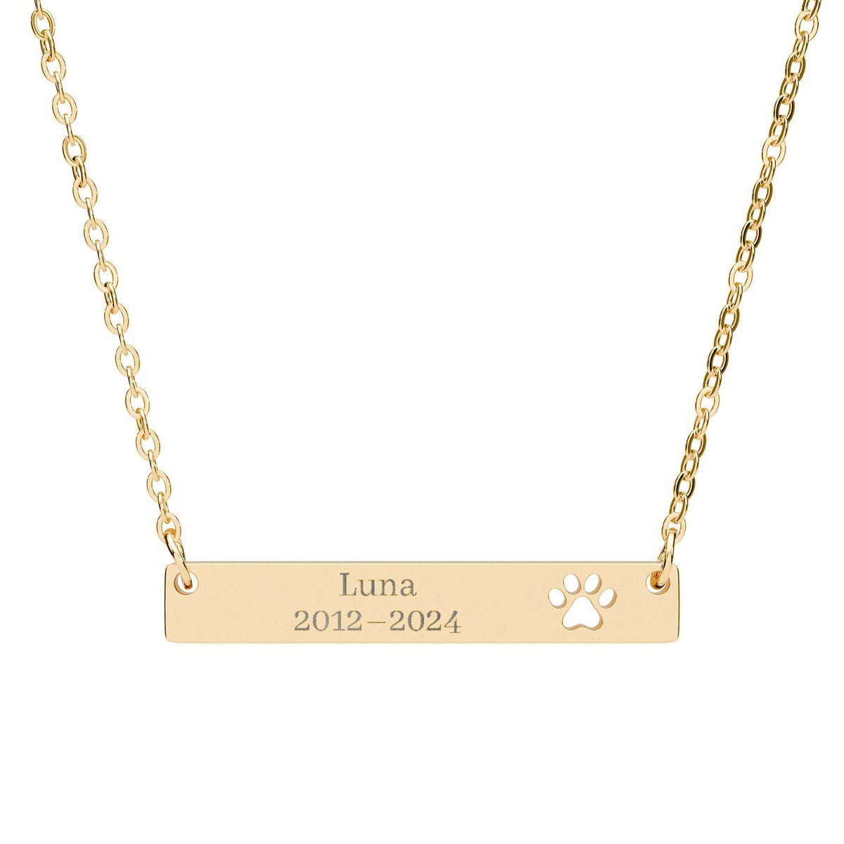 Personalized Paw Print Bar Necklace, Custom Pet Name Engraved Jewelry
