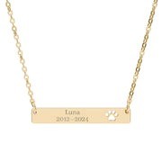 Personalized Paw Print Bar Necklace, Custom Pet Name Engraved Jewelry
