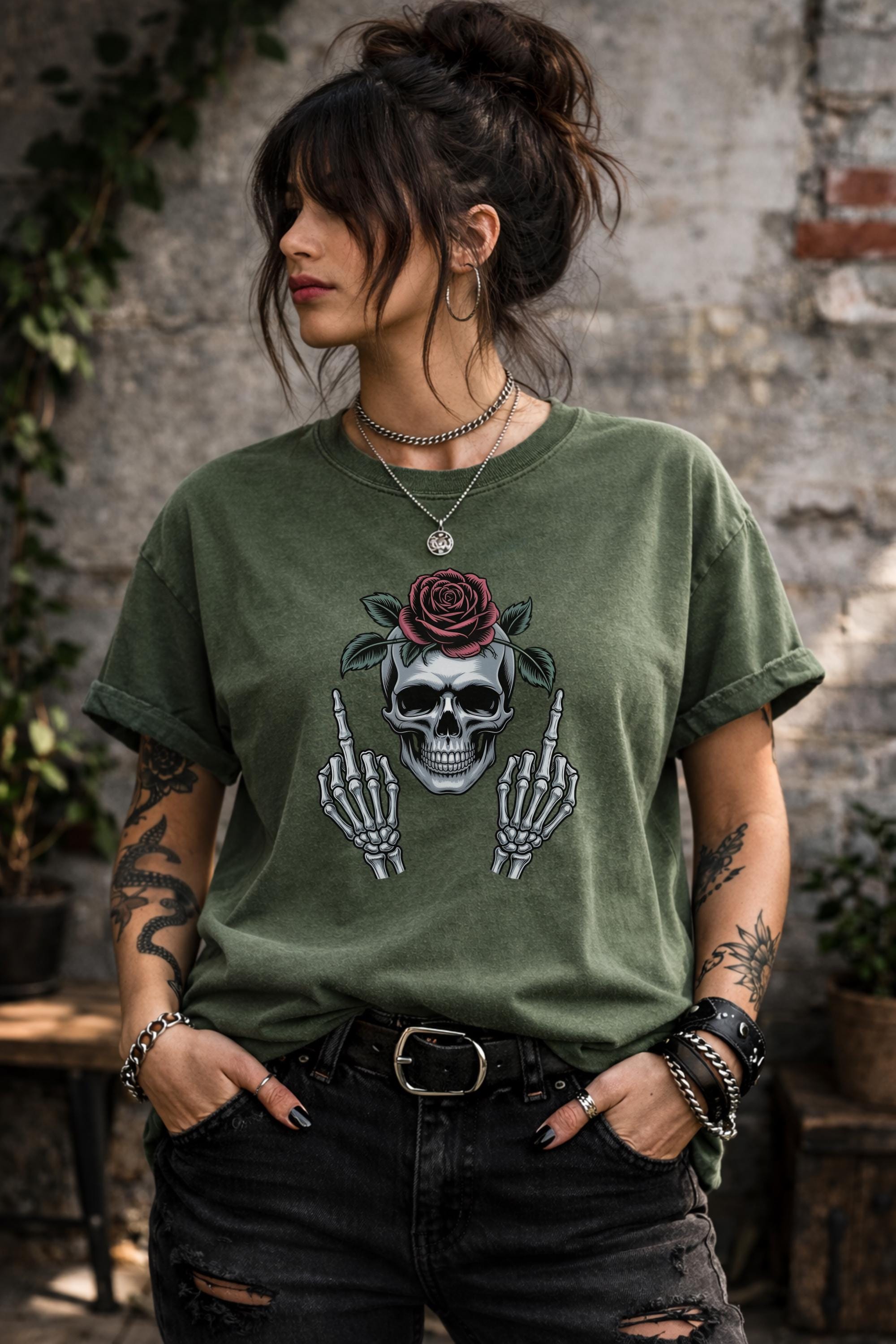 Funny Skeleton Shirt Gothic Humor Tee Skull and Rose Graphic Shirt Sarcastic Goth Shirt Edgy Alternative Skeleton Tee Punk Humor