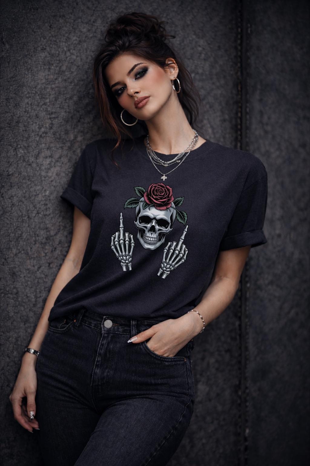 Funny Skeleton Shirt Gothic Humor Tee Skull and Rose Graphic Shirt Sarcastic Goth Shirt Edgy Alternative Skeleton Tee Punk Humor