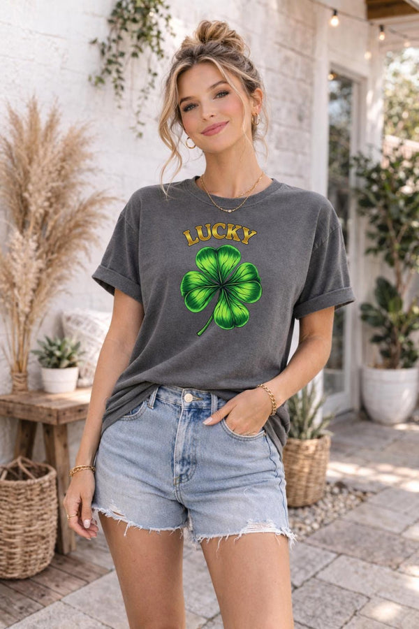 Lucky Shamrock Shirt, St Patricks Day Comfort Colors Tee, Irish Clover Graphic T-Shirt