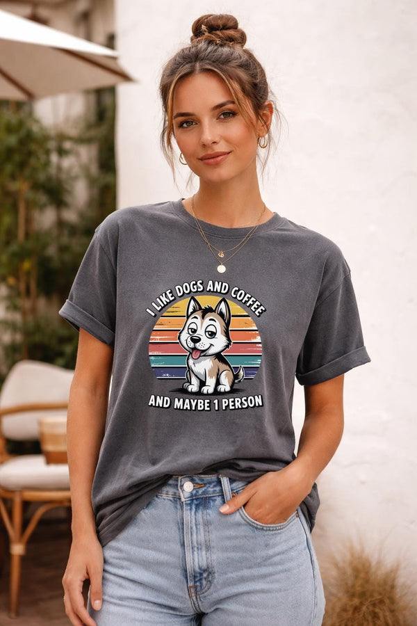 I Like Dogs and Coffee T-Shirt | Funny Dog Lover Tee | Comfort Colors Graphic Shirt | Introvert Humor Top