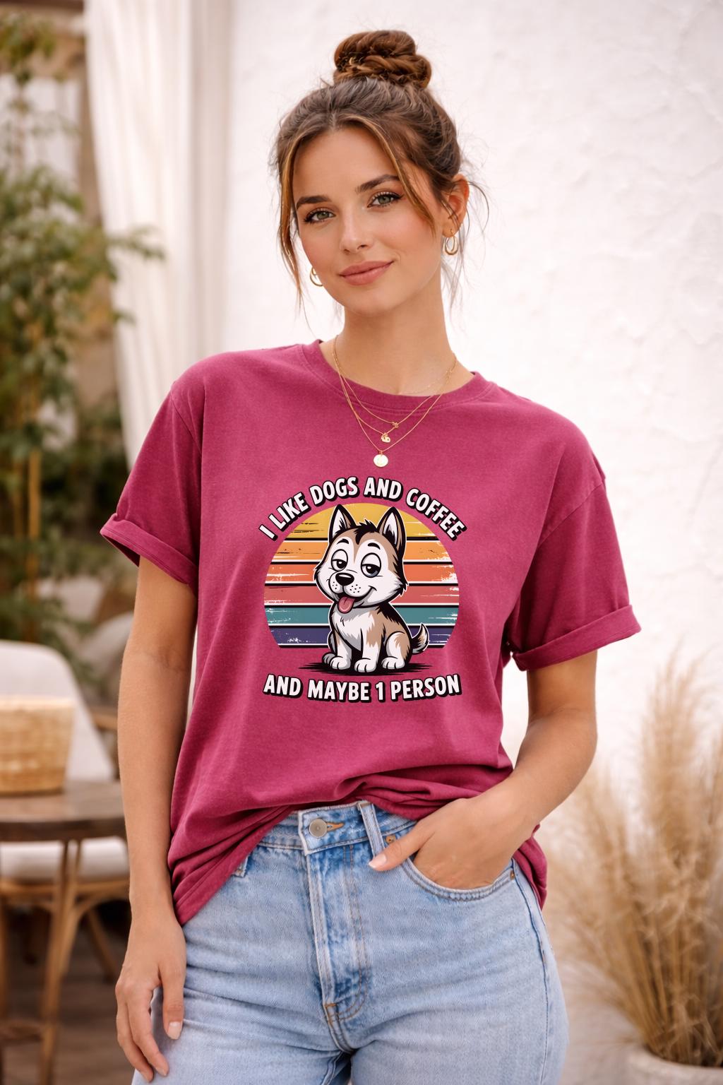 I Like Dogs and Coffee T-Shirt | Funny Dog Lover Tee | Comfort Colors Graphic Shirt | Introvert Humor Top