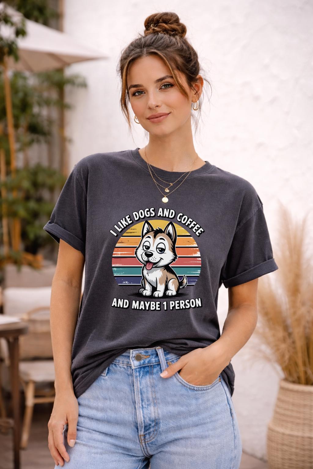 I Like Dogs and Coffee T-Shirt | Funny Dog Lover Tee | Comfort Colors Graphic Shirt | Introvert Humor Top