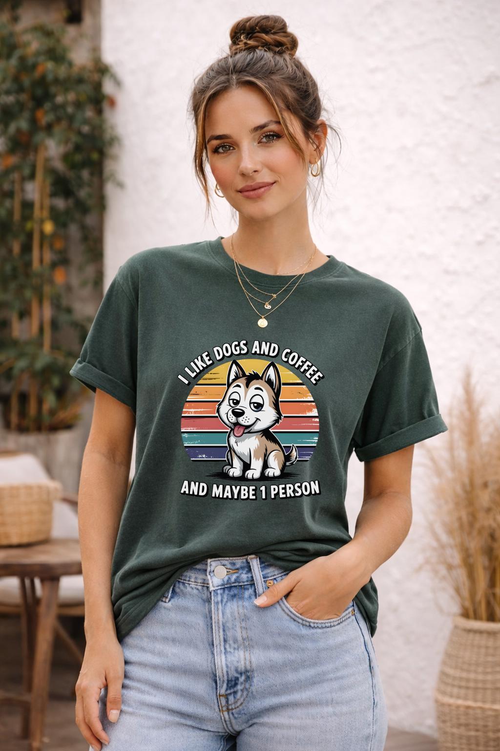 I Like Dogs and Coffee T-Shirt | Funny Dog Lover Tee | Comfort Colors Graphic Shirt | Introvert Humor Top