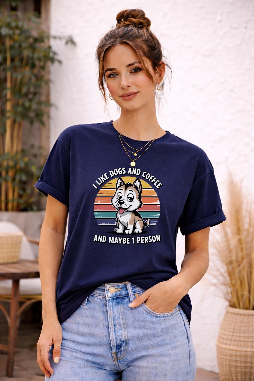 I Like Dogs and Coffee T-Shirt | Funny Dog Lover Tee | Comfort Colors Graphic Shirt | Introvert Humor Top