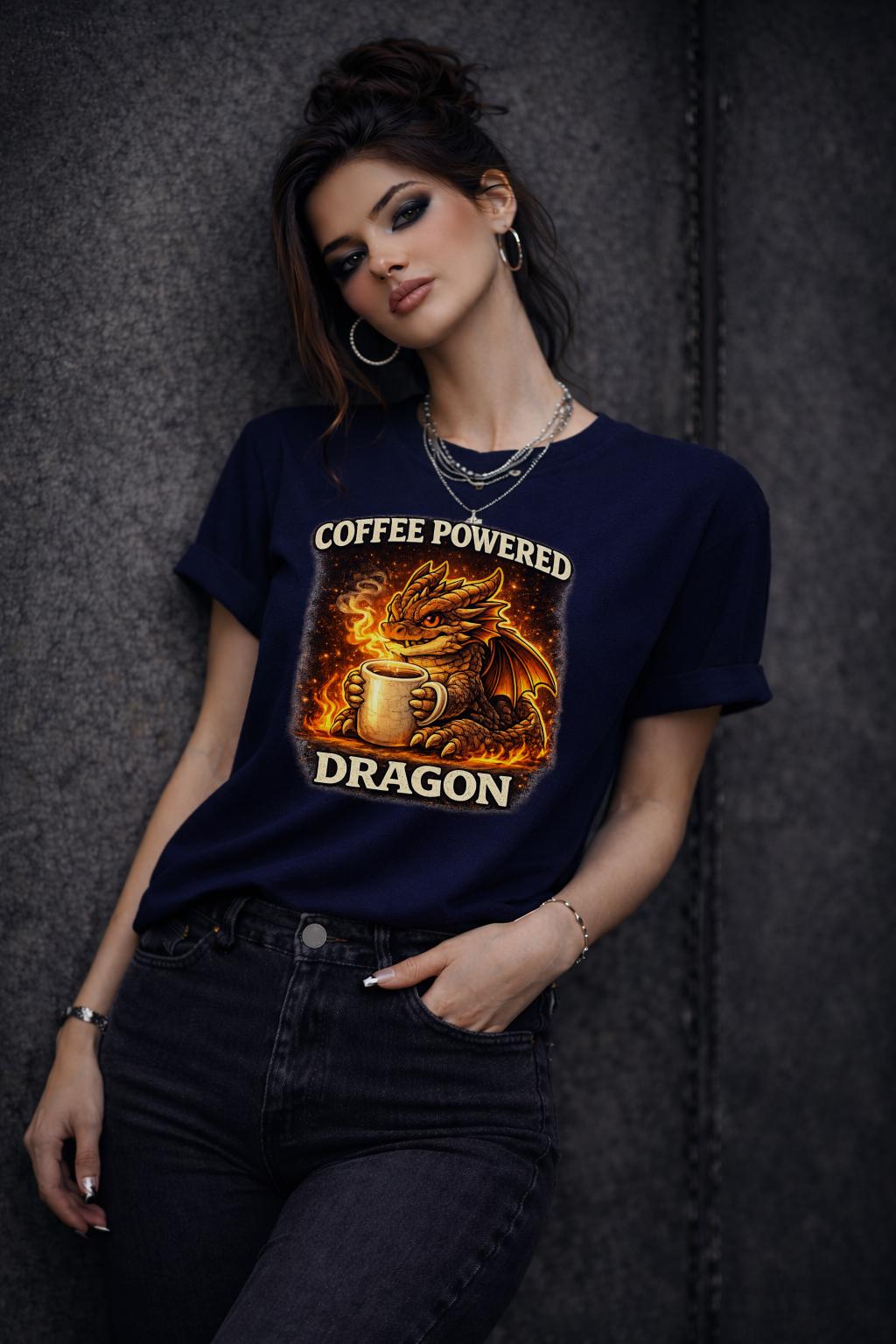 Coffee Powered Dragon Shirt, Funny Dragon Coffee Tee, Dragon Lover Shirt, Fantasy Dragon Shirt, Booktok Reader Tee, Coffee Lover Gift