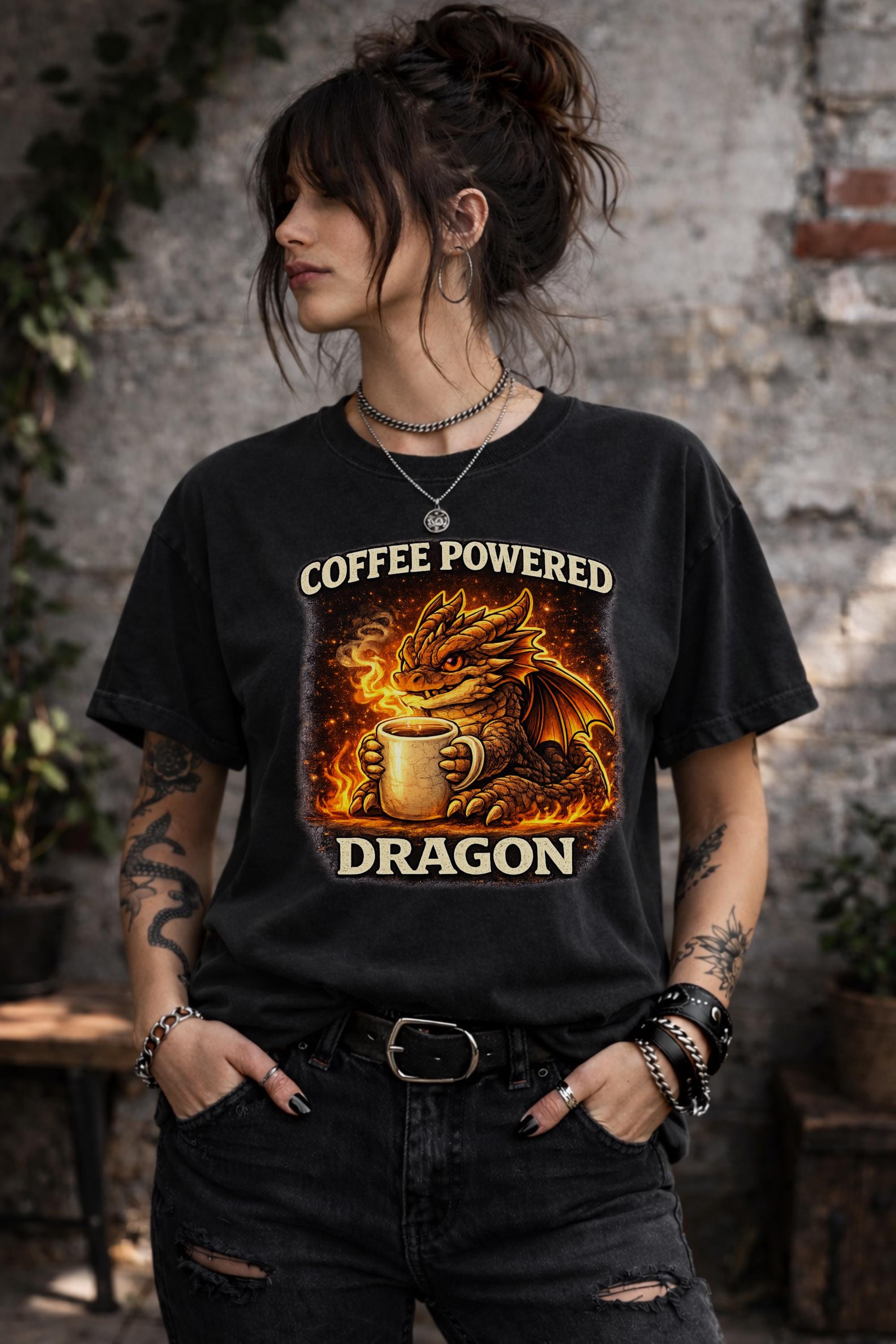 Coffee Powered Dragon Shirt, Funny Dragon Coffee Tee, Dragon Lover Shirt, Fantasy Dragon Shirt, Booktok Reader Tee, Coffee Lover Gift