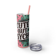 Cute But Psycho 20oz Tumbler | Gothic Aesthetic Travel Cup | Dark Romance Alt Girl Gift | Pink & Mint Skull Floral Straw Cup