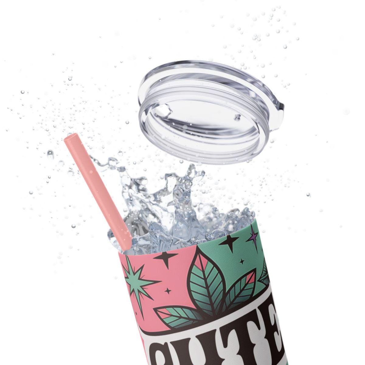 Cute But Psycho 20oz Tumbler | Gothic Aesthetic Travel Cup | Dark Romance Alt Girl Gift | Pink & Mint Skull Floral Straw Cup