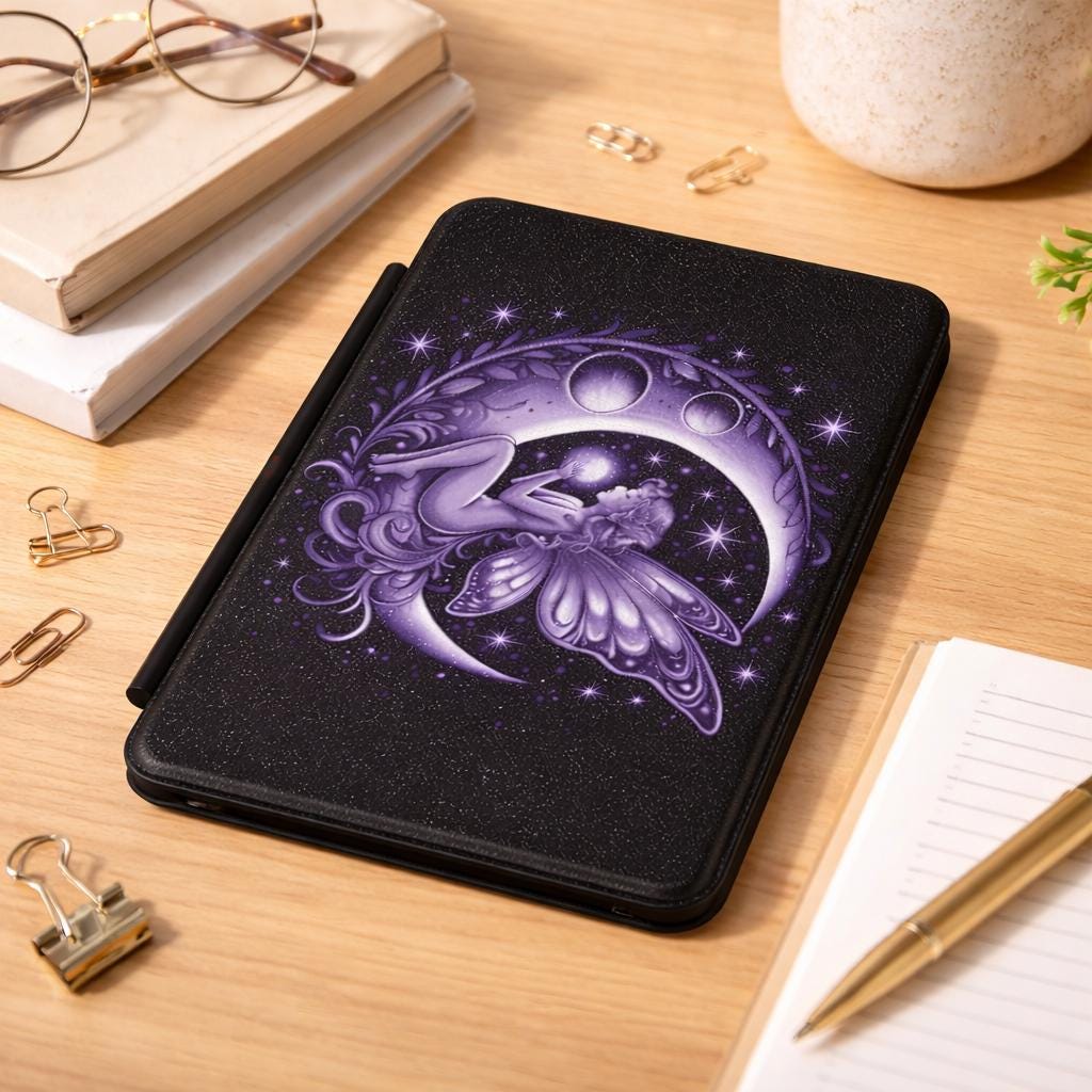 Moon Fairy Kindle Case,  Purple Celestial Ereader Cover, Paperwhite 7inch 12th Gen, Fantasy Book Lover Gift, Witchy Reader Accessory