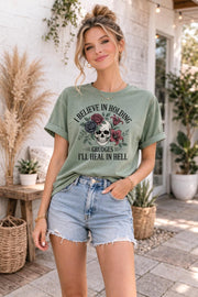 I Believe in Holding Grudges Shirt, Gothic Skull Floral Tee, Dark Humor T Shirt, Sarcastic Goth Aesthetic Top, Grunge Graphic Tee