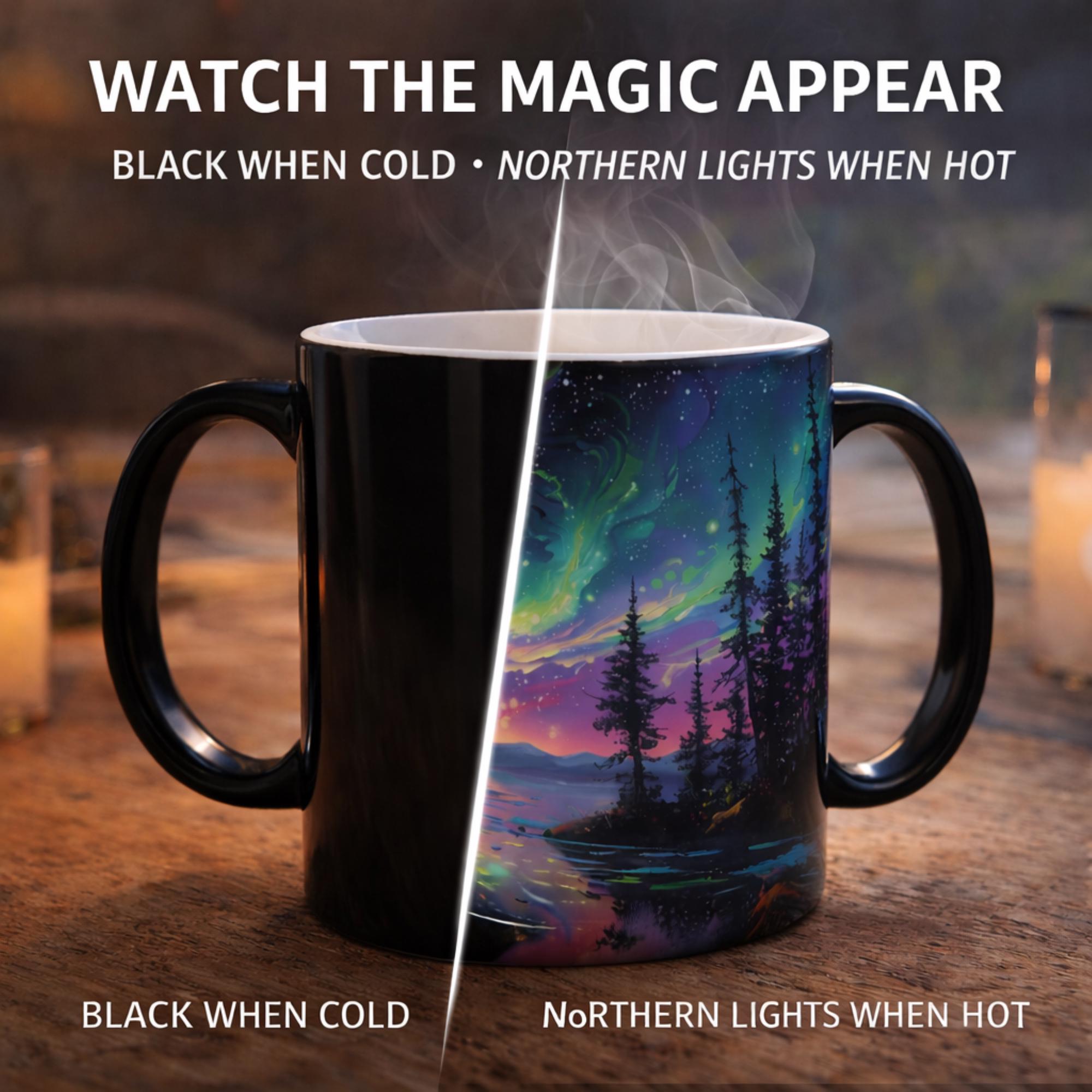 Magic Northern Lights Mug - Color Changing Ceramic - Scenic Night Sky Design - Great for Winter Season