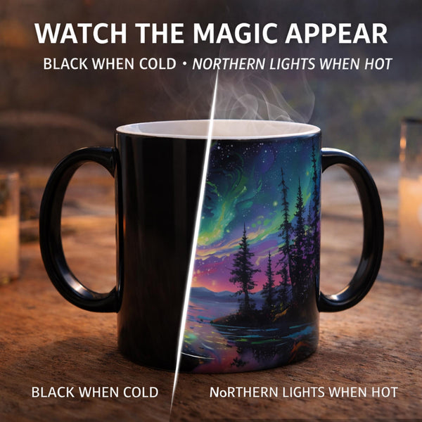 Northern Lights Magic Mug, Aurora Borealis Color Changing Mug, Alaska Heat Reveal Coffee Cup 11oz