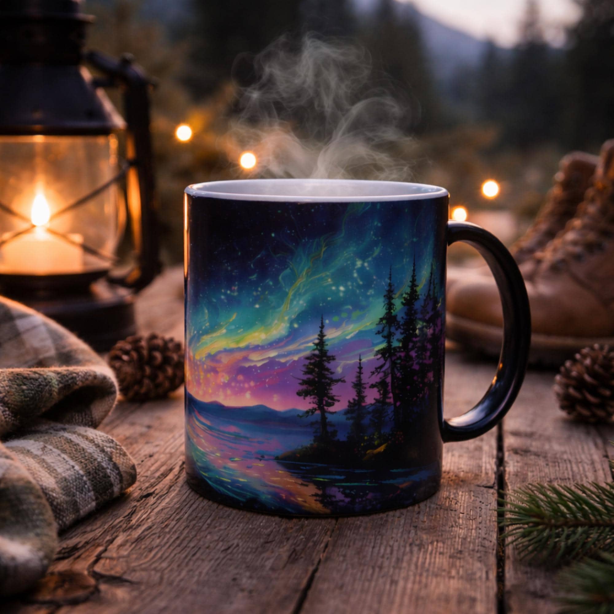 Magic Northern Lights Mug - Color Changing Ceramic - Scenic Night Sky Design - Great for Winter Season