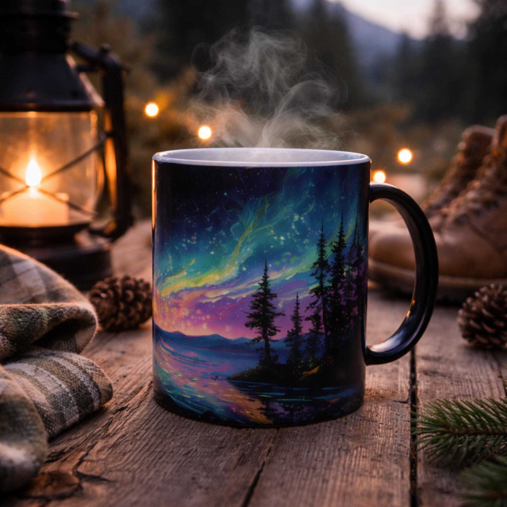 Northern Lights Magic Mug, Aurora Borealis Color Changing Mug, Alaska Heat Reveal Coffee Cup 11oz