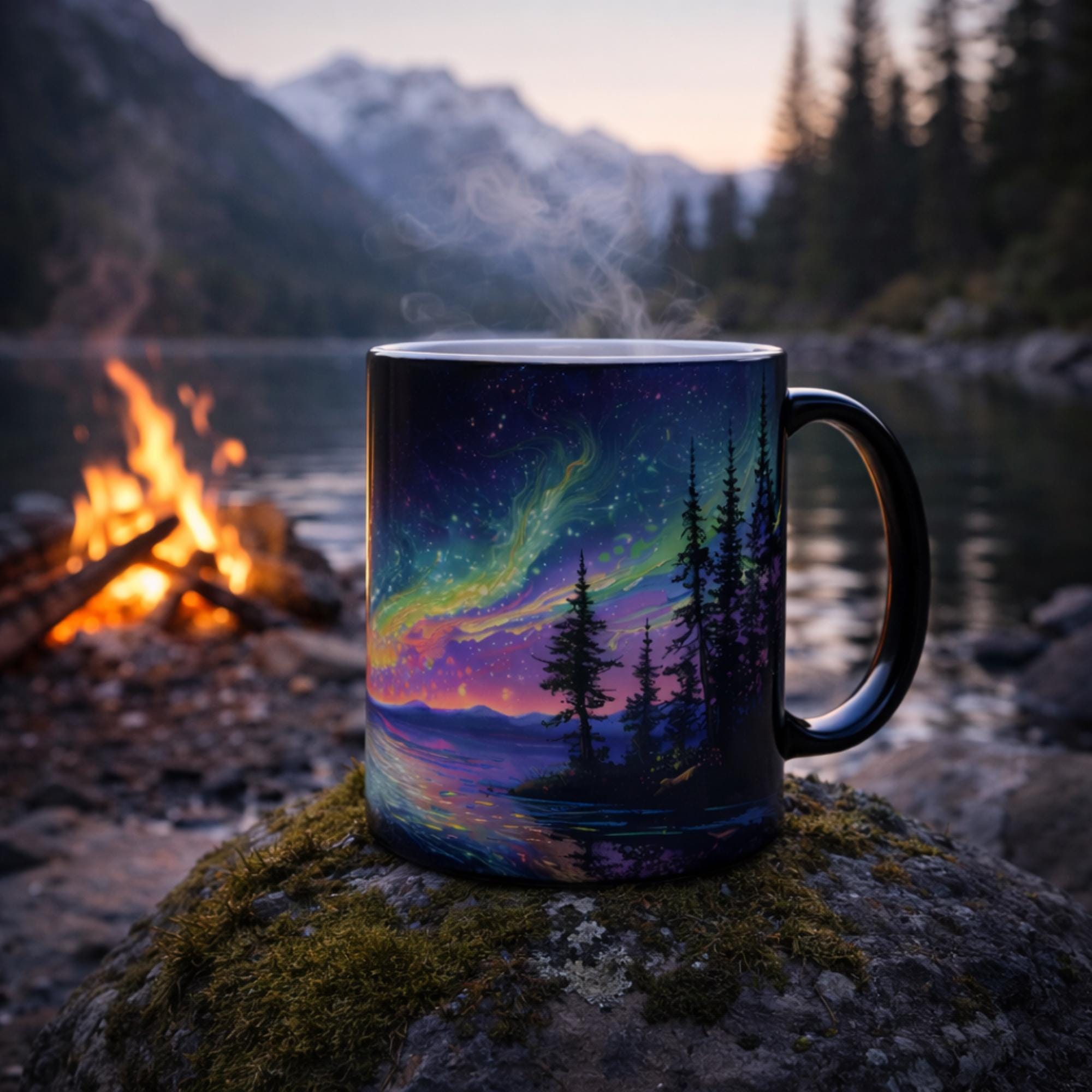 Northern Lights Magic Mug, Aurora Borealis Color Changing Mug, Alaska Heat Reveal Coffee Cup 11oz