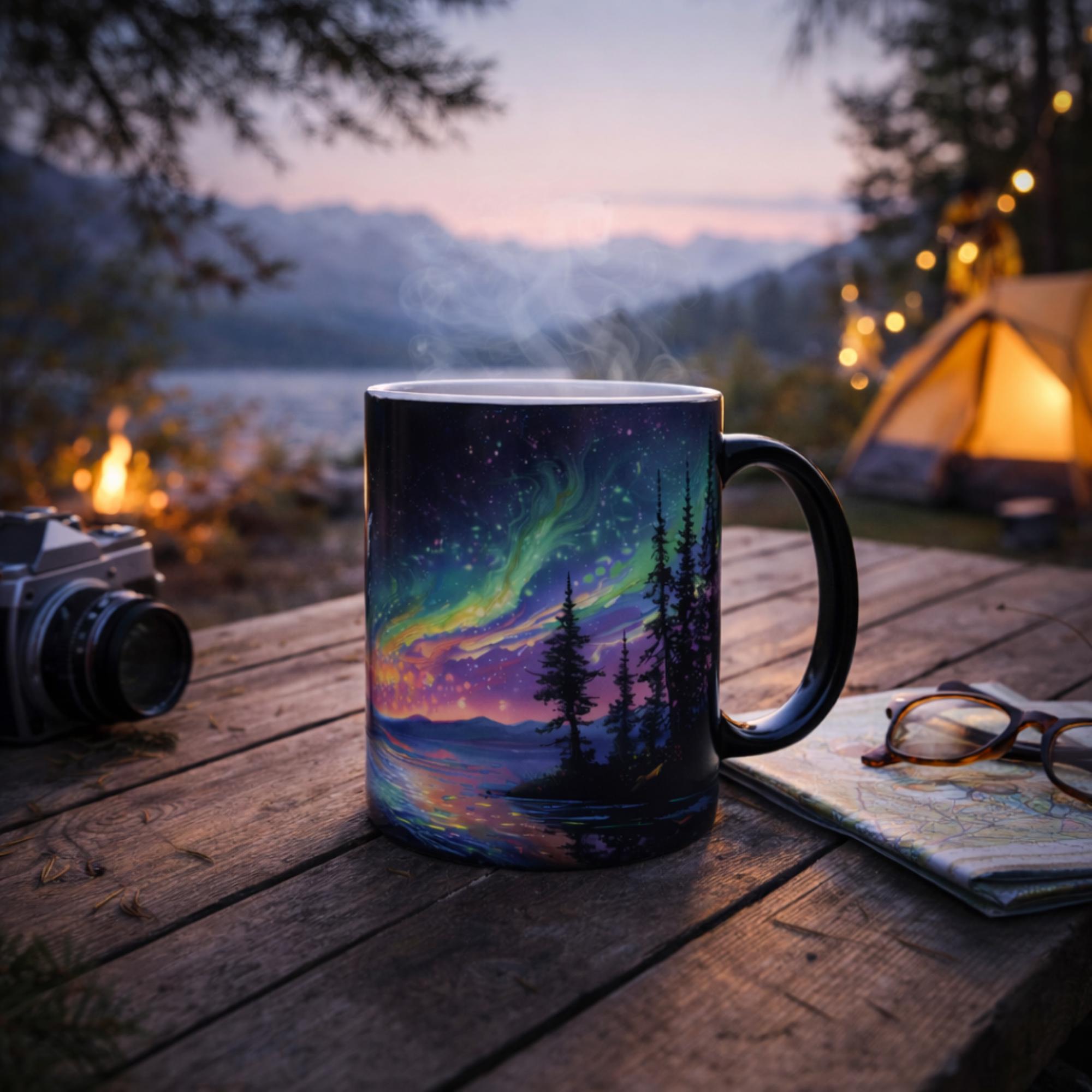 Magic Northern Lights Mug - Color Changing Ceramic - Scenic Night Sky Design - Great for Winter Season