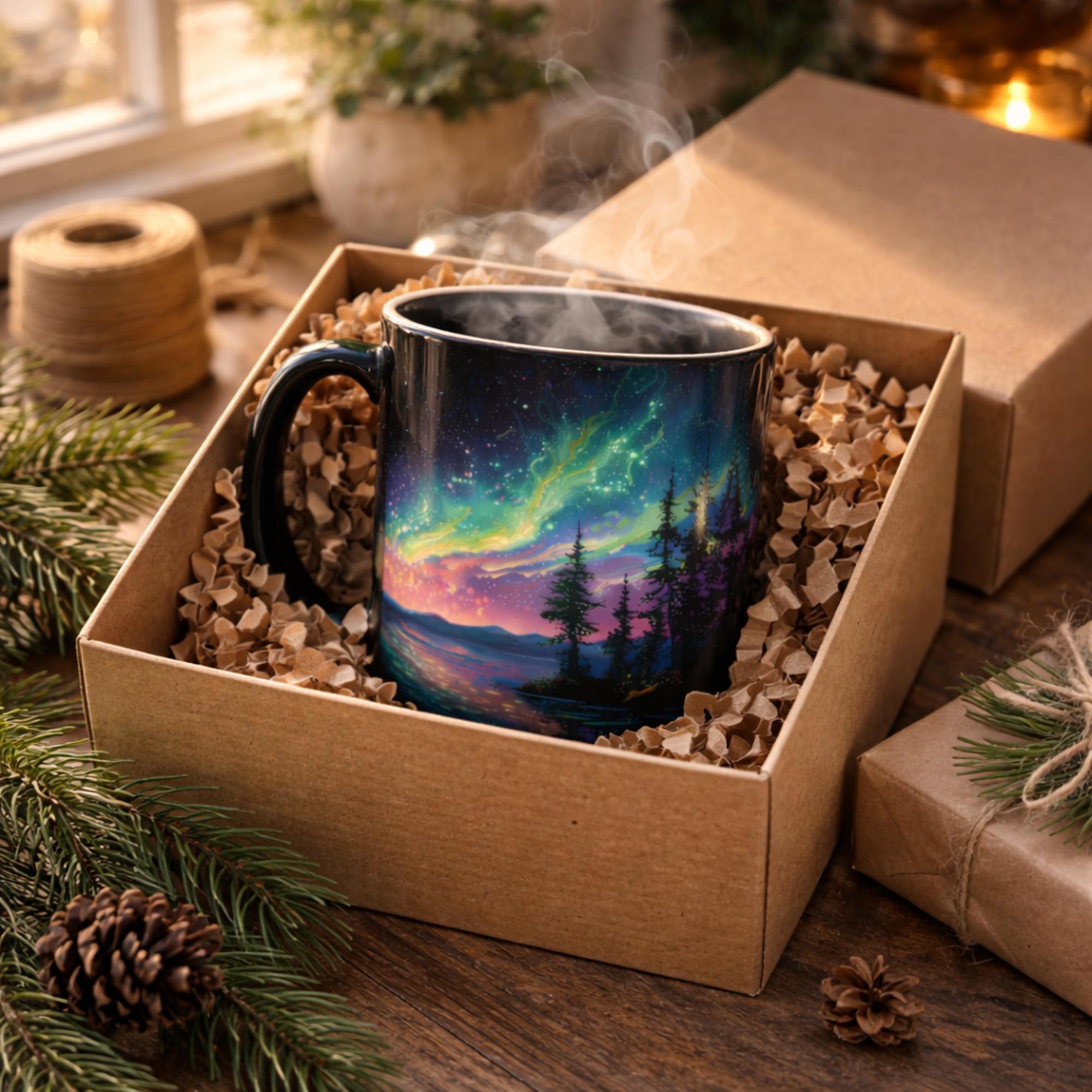 Magic Northern Lights Mug - Color Changing Ceramic - Scenic Night Sky Design - Great for Winter Season