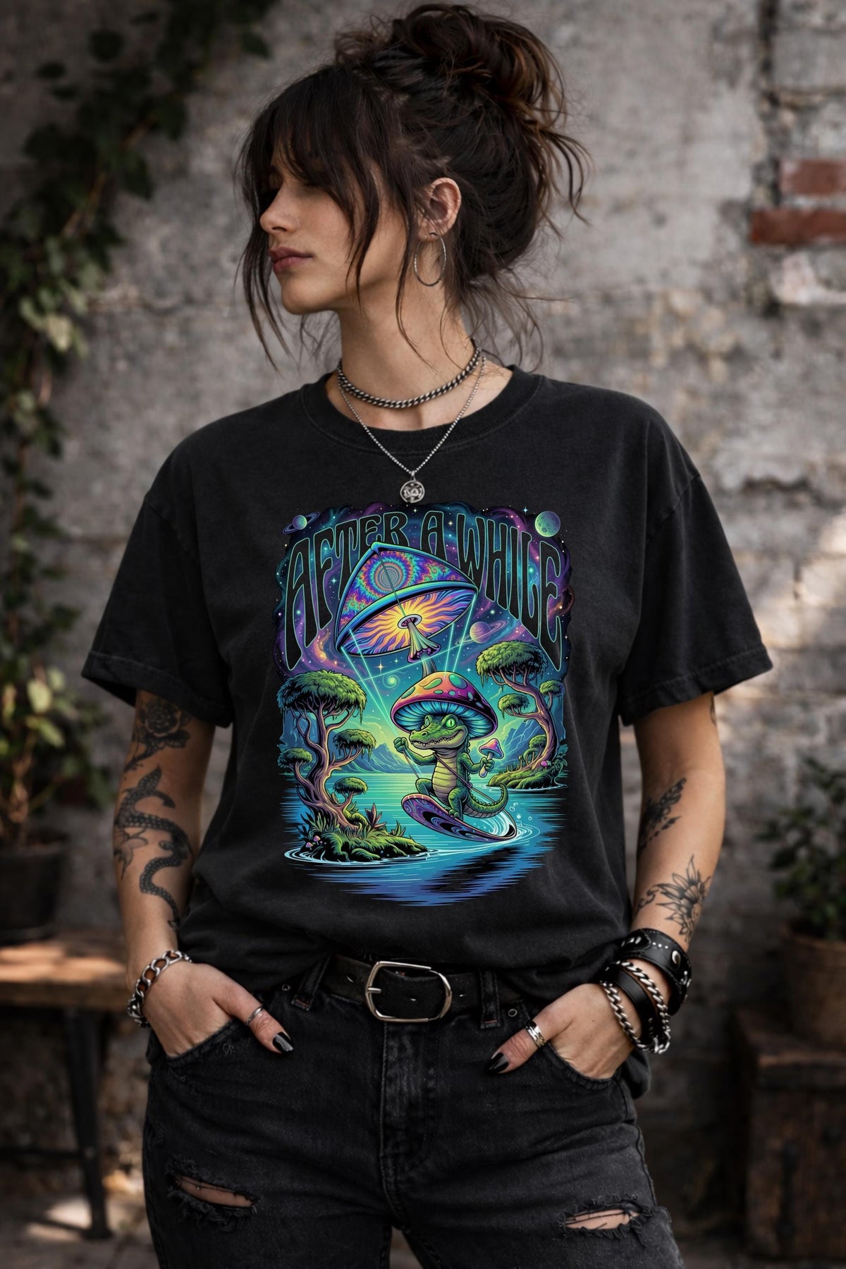 See You Later, After A While Crocodile Shirt, Psychedelic Tee, Trippy Mushroom Alligator T-Shirt, Surreal Festival Graphic