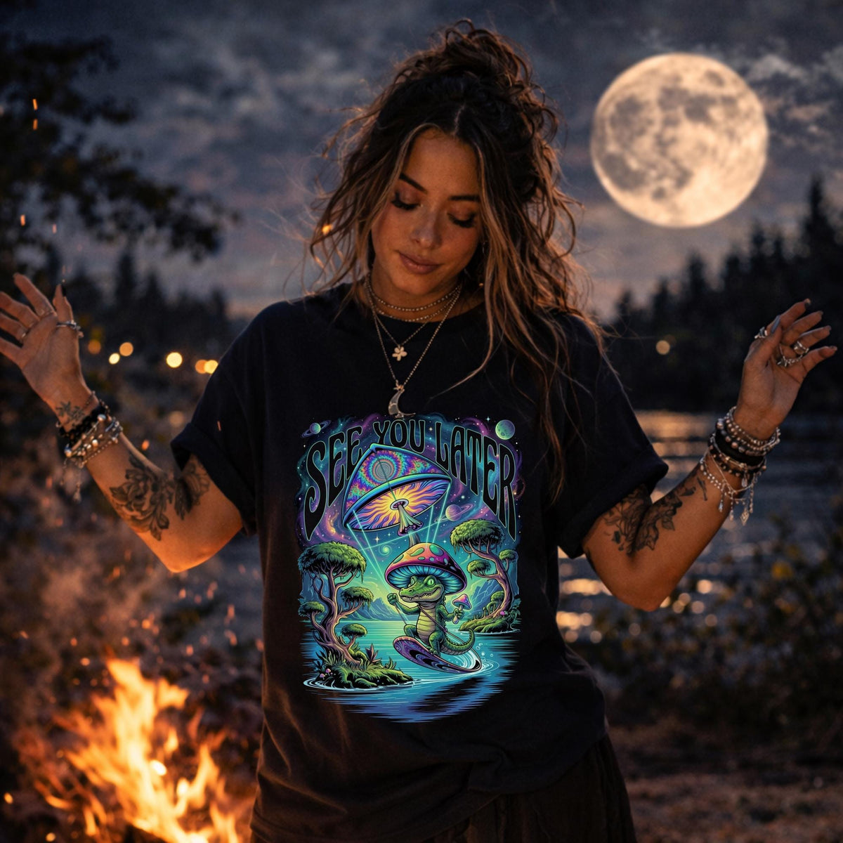 See You Later, After A While Crocodile Shirt, Psychedelic Tee, Trippy Mushroom Alligator T-Shirt, Surreal Festival Graphic
