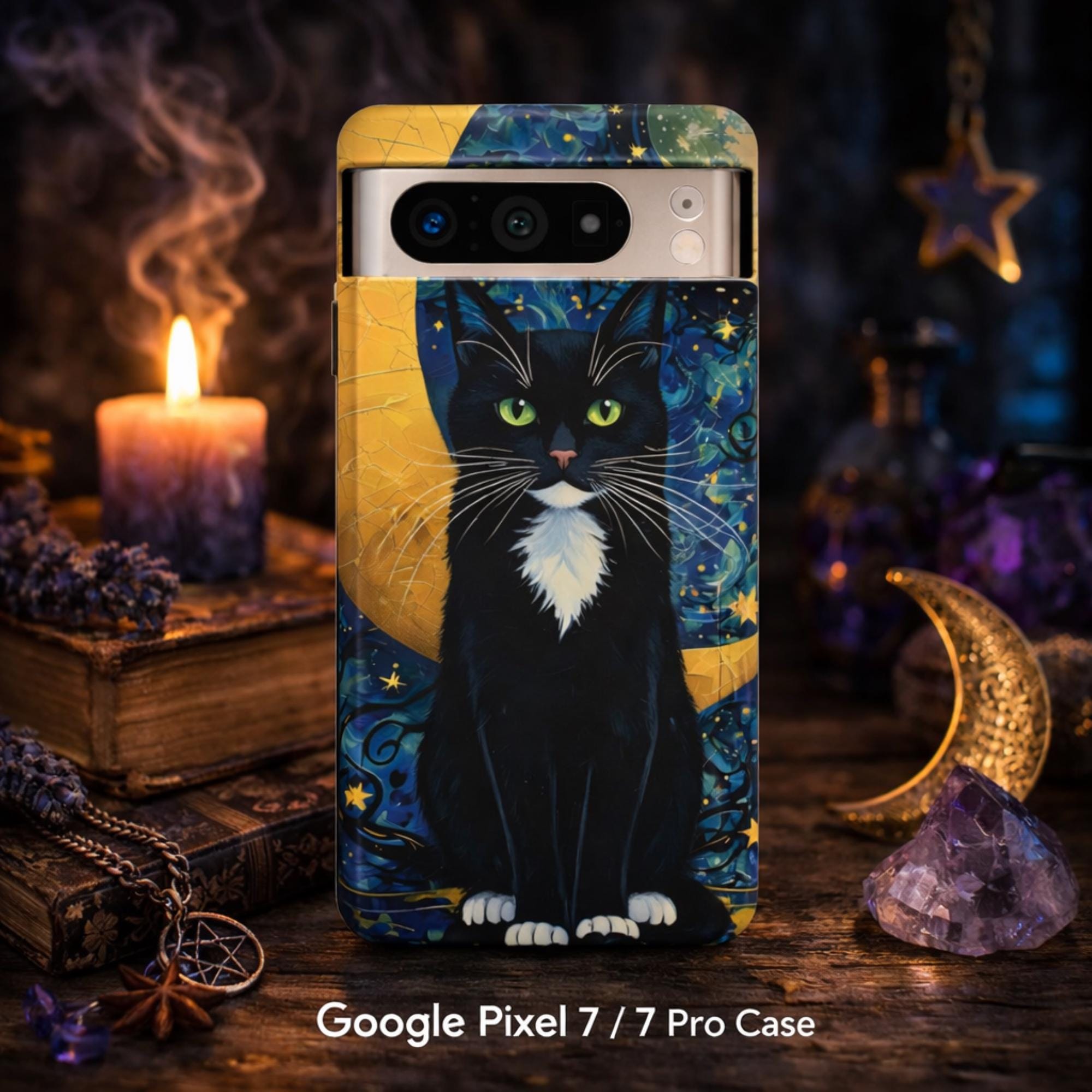 Black Cat Phone Case, Witchy Cat Phone Case, Moon Cat Case, Celestial Cat iPhone Case, Gothic Cat Samsung Case, Astrology Cat Pixel Case