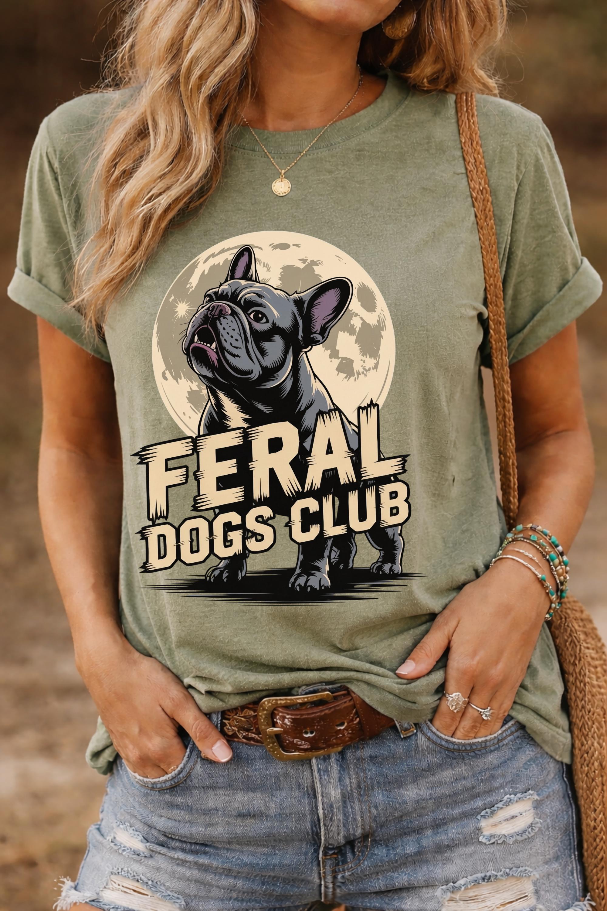 Feral Dogs Club Shirt, Funny French Bulldog Shirt, Dog Lover Tee, Vintage Dog Graphic Shirt, Gift for Dog Mom, Comfort Colors Tee